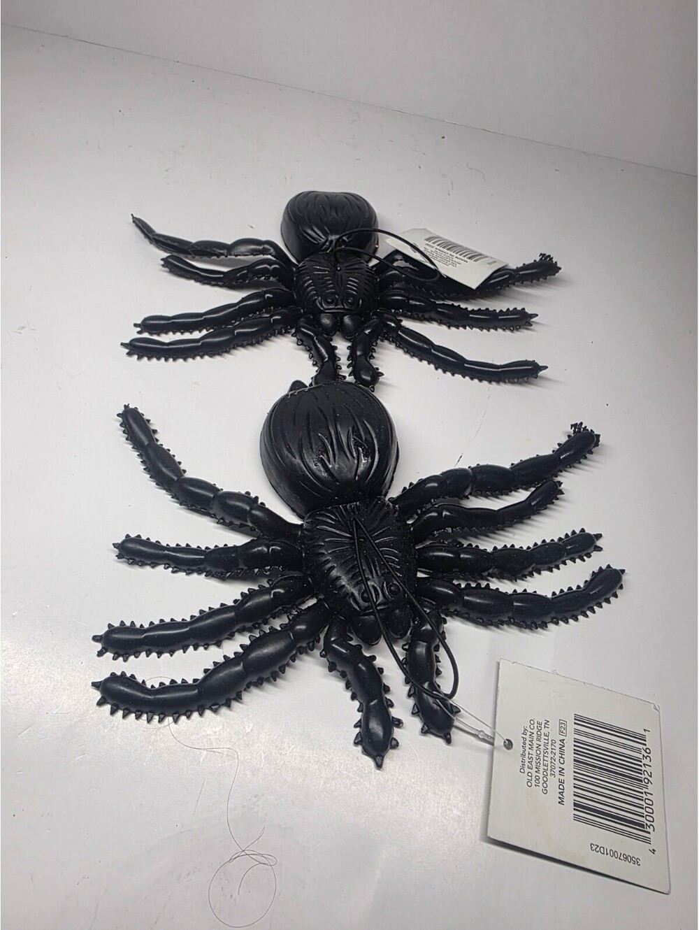 Lot Of 2 Halloween Black Rubber Spider 8x6" Spooky Creepy Hanging Decoration